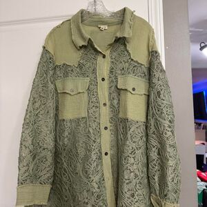 POL Lace Button-Down Shirt